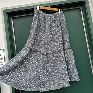 April Cornell Black and White Floral A-Line Skirt